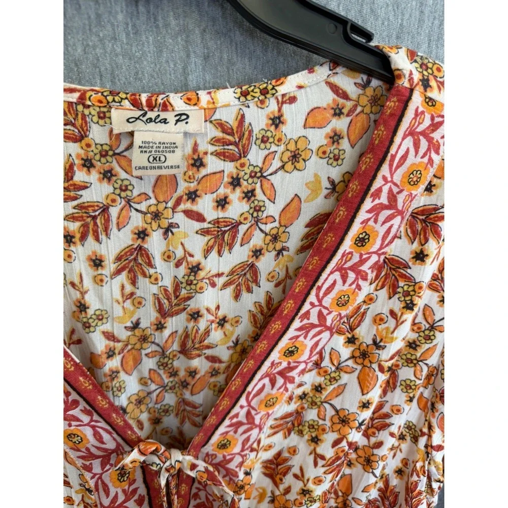 Lola‎ P. Floral Festival Cottagecore Midi Dress Peasant Boho Tiered Womens XL